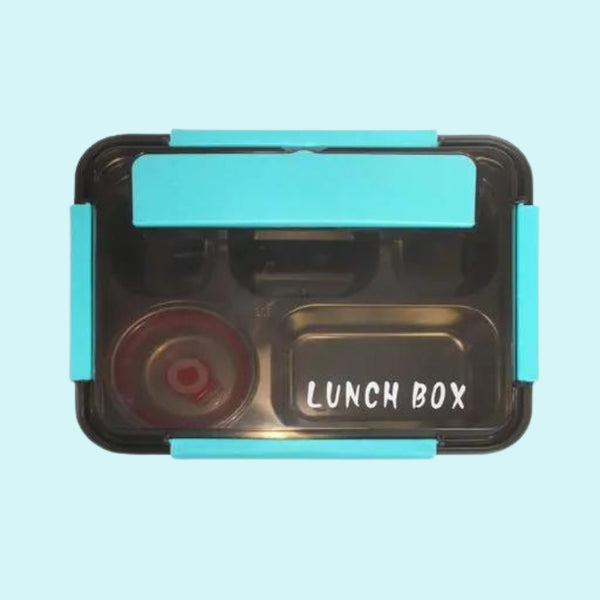 Dinning Lunchbox Big Size Thermal Insulation Box 5 Compartment Tiffin 304 Stainless Steel Food Grade 1800ML Leakproof 4 Lock Spoon Chopsticks Office, Picnic, Travel, School (Blue)