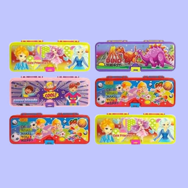 Brilliant Kids Cartoon Print Design Compass for Stationery Organizer Storage Pencil Box Double Sided for School Activities Picnic Return Gift for Kids Birthday Party (Set of 6 Pcs)