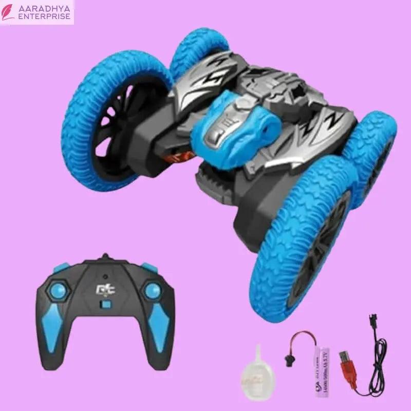 2.4G RC Dinosaur Spray Dance Stunt Toy car 360 Degree flip 6ch 4wd Remote Control Stunt car Rechargeable Monster Truck - Blue Color -  Store_name 