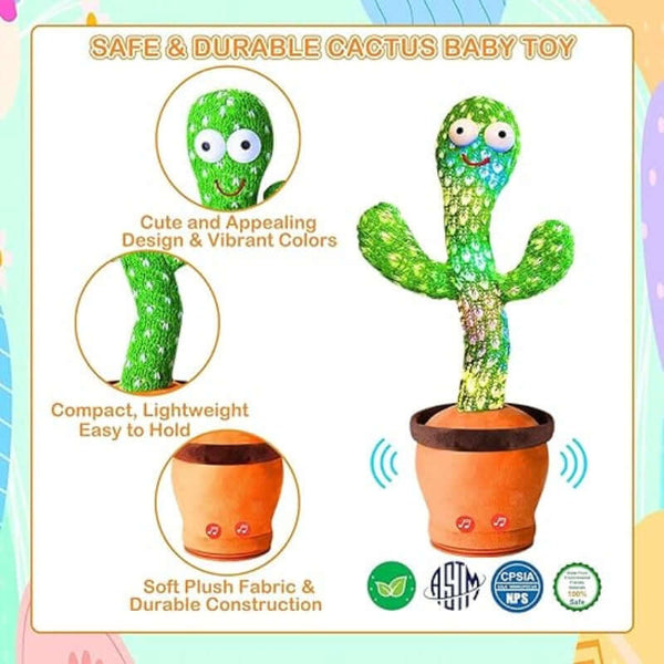 Dancing Cactus Talking Toy For Baby Children Plush Toy Speaking Cactus Toys For Kids 1 2 3+ Year Old Boy Girl Voice Recording Repeats Funny Gift Interactive Electronic Toys