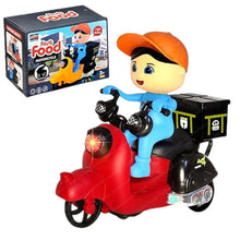 Bump and Go Tricycle Toys for Kids, Food Delivery Motor Cycle Toys for Kids, Toy Vehicles for Kids with Light and Sound for 3+ Year Old Kids (Multicoloured)