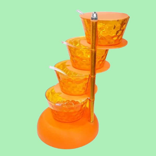 600ML Tower Pickle Stand 4 Layer Container Transparent with Lids Spoon 360 Degree Rotating Virgin Plastic Space Saving Kitchen Storage Mango Aachar Sauces Chutney Spices (03 Sets)