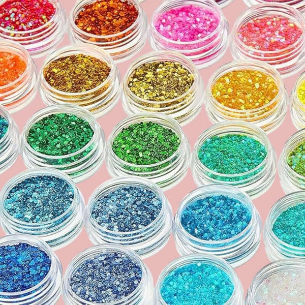 36 Boxes Chunky Glitter Sequins Cosmetic Laser Irides cent Festival Powder Sequins Craft Glitter Nail Decor for Face Eye Hair Nail Art Design, 36 Colors