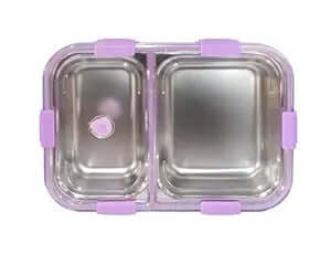 Stylish 2 Lunchbox Thermal Insulation Box Freezer Safe Tiffin 304 Stainless Steel Food Grade 1100ML Silicon Ring Air Tight Leakproof Lid 6 Lock Spoon Office Picnic Travel School (purple)