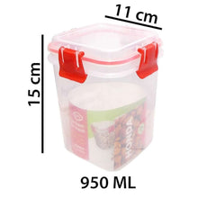 9 Pcs Set Unbreakable Jar Spoon Kitchen Plastic Container BPA-Free Stackable Air Tight Dabba Push Lock Space Saver Snacks Dal Atta Flour Cereals Pulses Spices 950ML Each (Red)