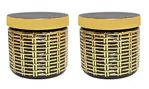 Star Gold 2 Pieces Set Glass Container Jar Airtight Lid Stackable for Pickle, Dryfruit, Chutney, Sauces, Coffee Milk Powder Mouth Freshener Kitchen Storage 350ML Each (Black Color)