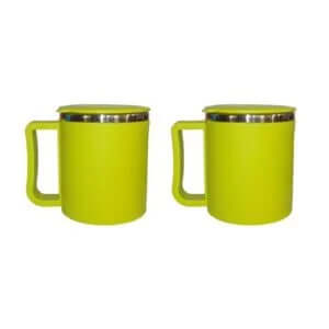 Tea Coffee Mug 2 Piece Set Inner Stainless Steel Durable Double Wall Insulated Food Grade Tea Cups Unbreakable 200ML Each Hot ColdDrinks Glass for Kids Adults Office Home (Green)