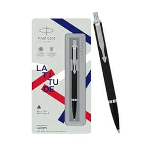 Parker Latitude Matte Black Chrome Trim Ball Pen| Ink Color - Blue | Perfect For Gifting Purpose | Elite Pen For Professionals