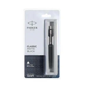 Parker Classic Matte Black Chrome Trim Ball Pen| Ink Color - Blue |