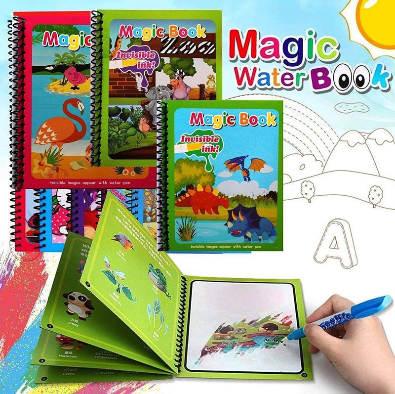 Reusable Magic Water Quick Dry Book Water Coloring Book Doodle with Magic Pen Painting Board for Children Education Drawing Pad (Multi Color, 4 Books) -  Store_name 