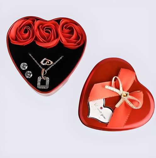 Floweraura Sparkling Love Adornments Jewelry & Artificial Flower in Heart Red Box Valentine's Gift -  Store_name 