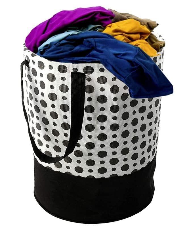 Round Canvas Black and White Polka Dot Laundry Bag 45 L -  Store_name 