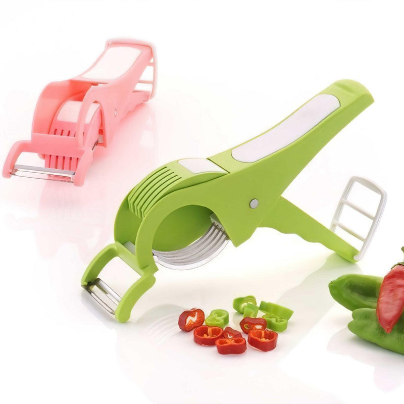 2 in 1 Vegetable Cutter with Peeler (Multicolour) / 2 in 1 Veg Cutter Stainless Steel 5 Blade Vegetable & Fruit Cutter for Kitchen - Pack of 1 -  Store_name 