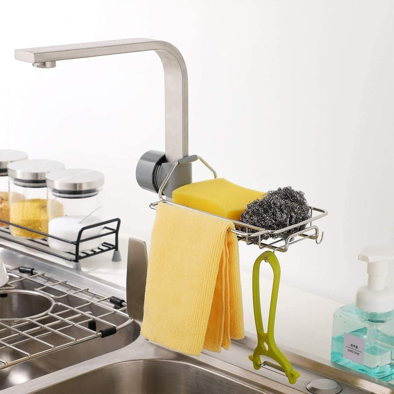 Stainless Steel Faucet Hanging Shelf Sponge Holders with Towel Hangers -  Store_name 