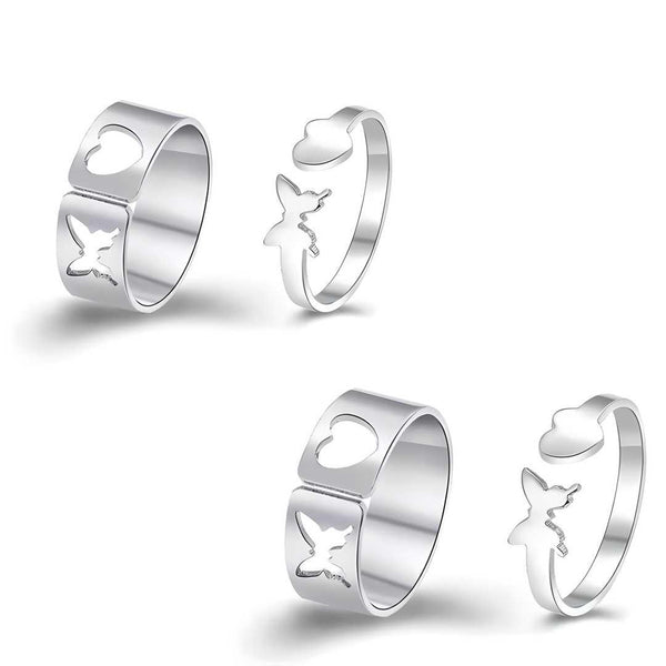 AVR JEWELS Combo of 2 Stylish Silver Plated Heart and Butterfly Couple Rings -  Store_name 