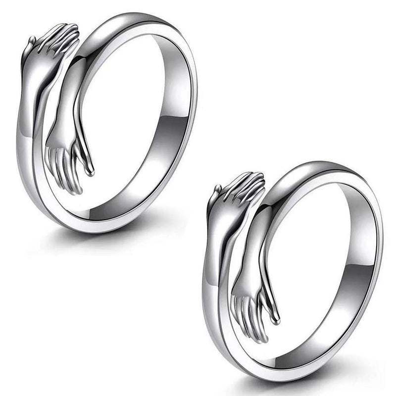 AVR JEWELS Pack of 2 Special For Couple Silver Plated Friendship Loved Ones Hug Ring -  Store_name 