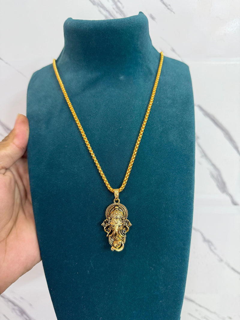 Ganesha Pendant With Snake Chain (Gold) -  Store_name 