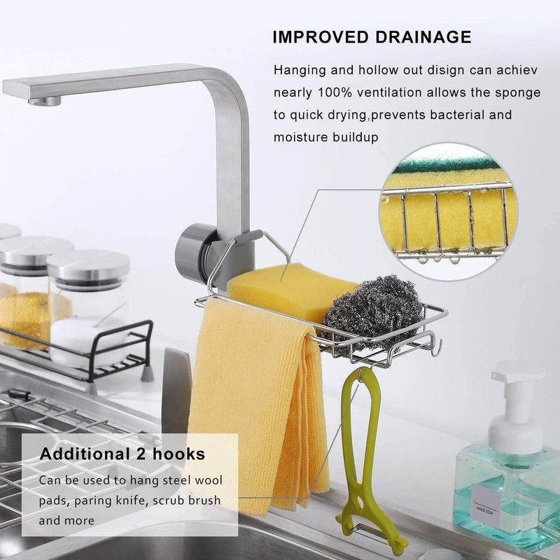 Stainless Steel Faucet Hanging Shelf Sponge Holders with Towel Hangers -  Store_name 