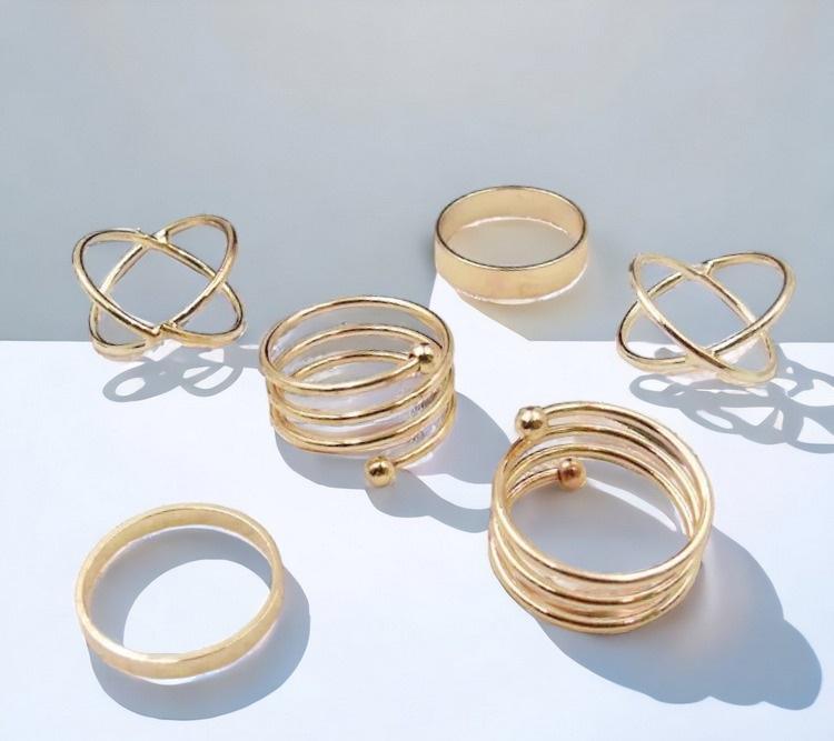 Golden Knuckle Ring Set, Trendy Korean Style Ring Set (6 Pcs) -  Store_name 