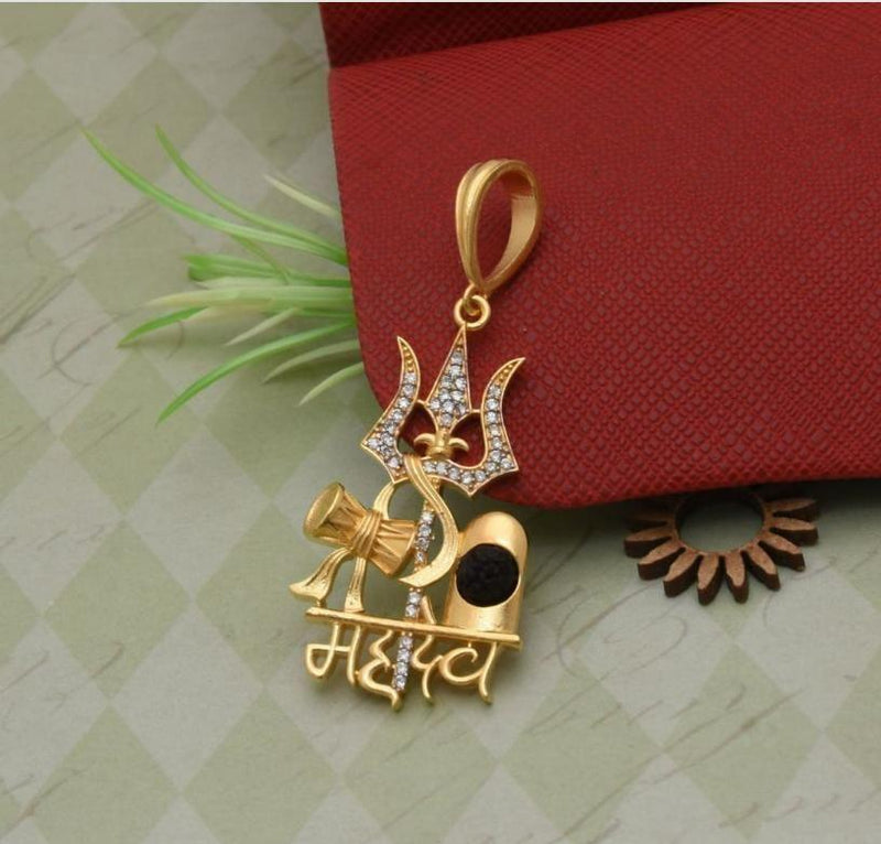 Gold Plated Mahadev Damru Pendant with Chain -  Store_name 