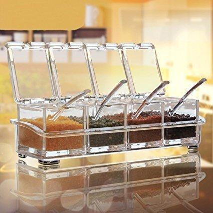 Crystal Seasoning Acrylic Box Set of 4 With Spoons -  Store_name 