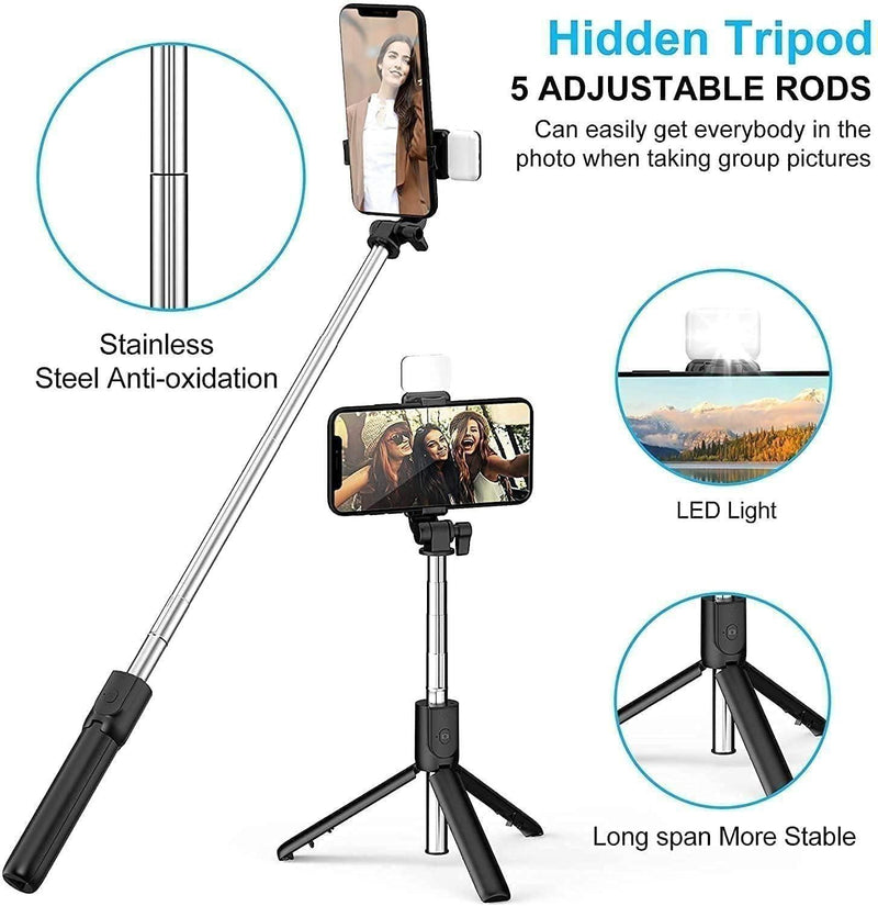 Extendable Flash 3-in-1 Selfie Stick Tripod with Bluetooth Remote -  Store_name 