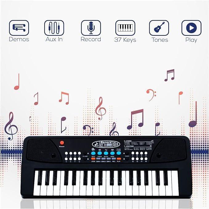 37 Keys Piano Keyboard Toy with Microphone, USB Power Cable & Sound Recording Function Analog Portable Keyboard -  Store_name 