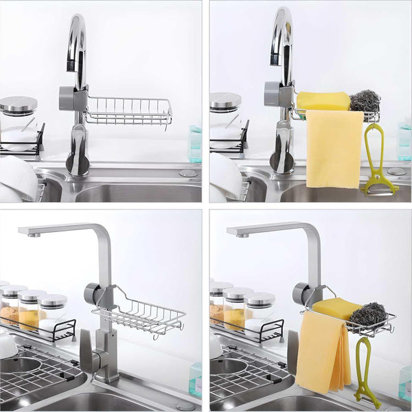 Stainless Steel Faucet Hanging Shelf Sponge Holders with Towel Hangers -  Store_name 