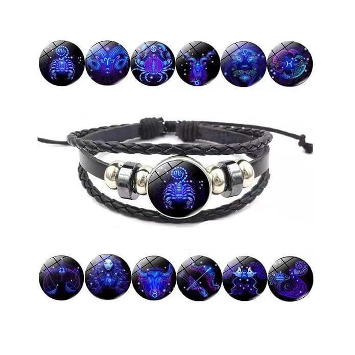 Zodiac Constellation Braided Design Black Leather Bracelet Adjustable -  Store_name 