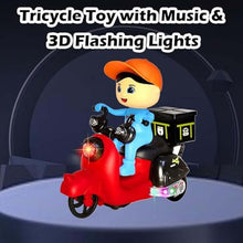 Bump and Go Tricycle Toys for Kids, Food Delivery Motor Cycle Toys for Kids, Toy Vehicles for Kids with Light and Sound for 3+ Year Old Kids (Multicoloured)