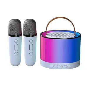 Mini Bluetooth Speaker with Mini Wireless Karaoke Mic, RGB Lights with Changing Modes, 5 Voice Change Effects, 8Hrs Playtime, Bluetooth V5.1 (Multicolor Color)