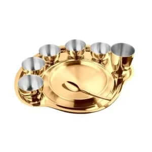 Shri &amp; Sam Nifty High Grade Stainless Steel Thali Set with PVD Coating (Gold)