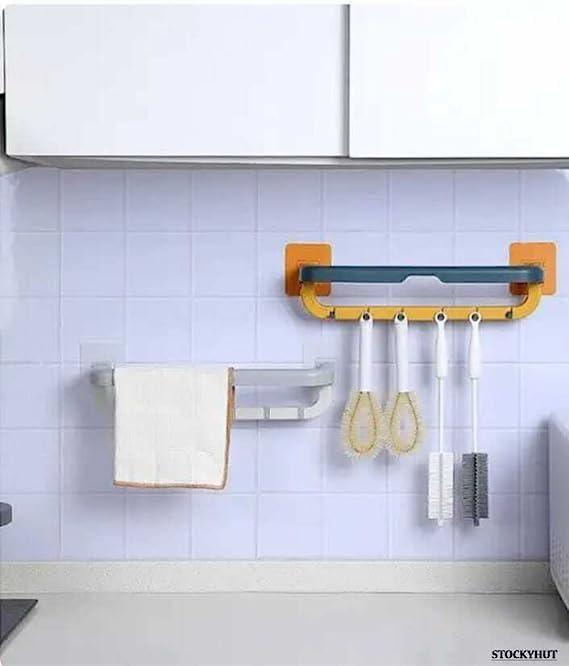 Wall Mounted Double Bar Towel Holder with Hook - Pack of 1 -  Store_name 