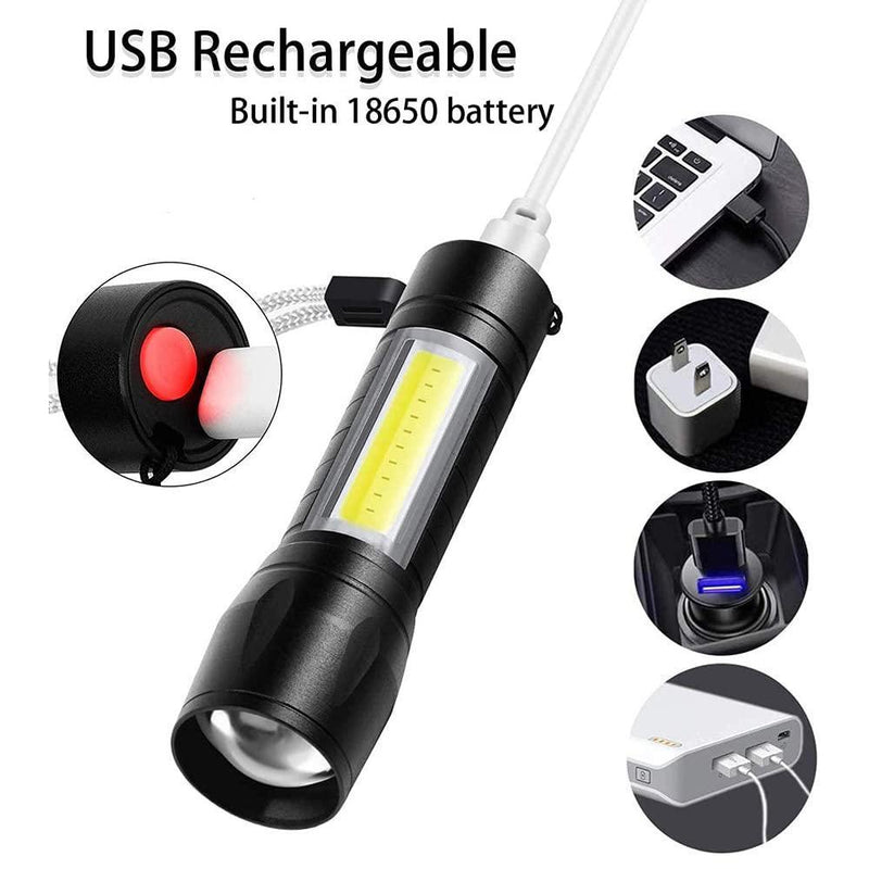 Mini USB Rechargeable Torch Light Super Bright Pocket Mini Zoom COB USB Charging Torch Led Flashlight Waterproof Torch Lights Torch Light with 3 Modes Adjustable -  Store_name 