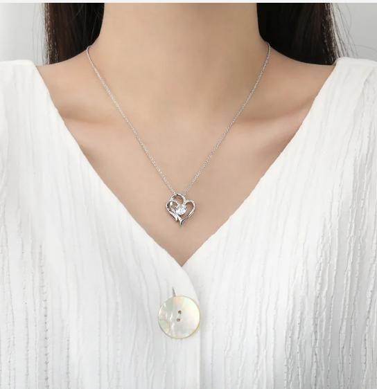 Double Heart Shape Necklace With Rhinestones -  Store_name 