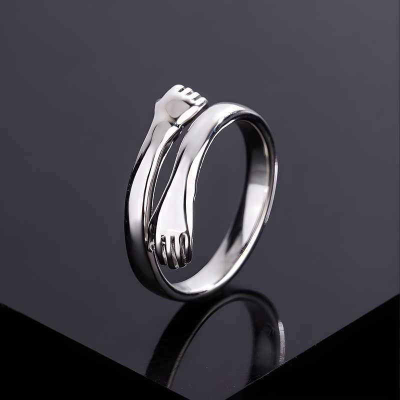 AVR JEWELS Pack of 2 Special For Couple Silver Plated Friendship Loved Ones Hug Ring -  Store_name 