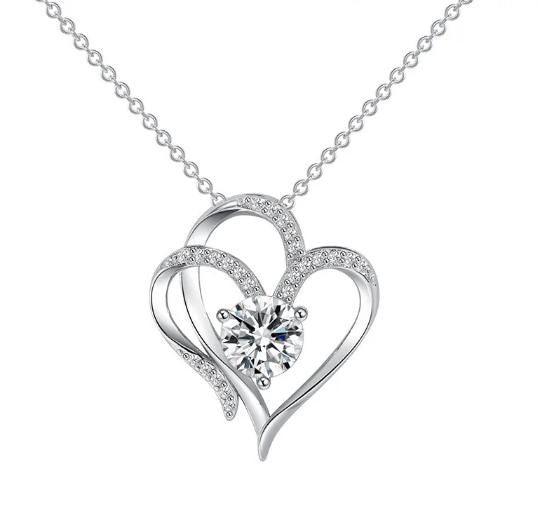 Double Heart Shape Necklace With Rhinestones -  Store_name 