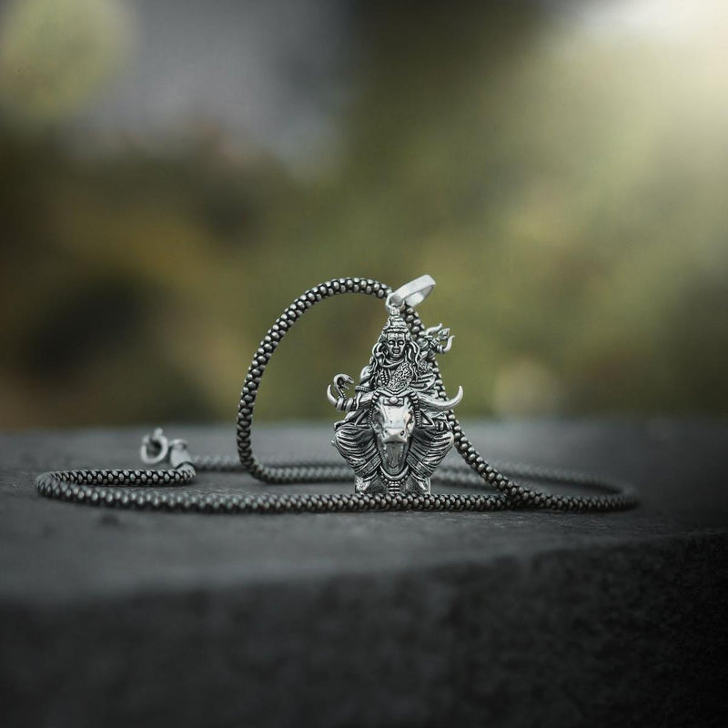 Lord Shiva with Nandi Silver Pendant Chain -  Store_name 