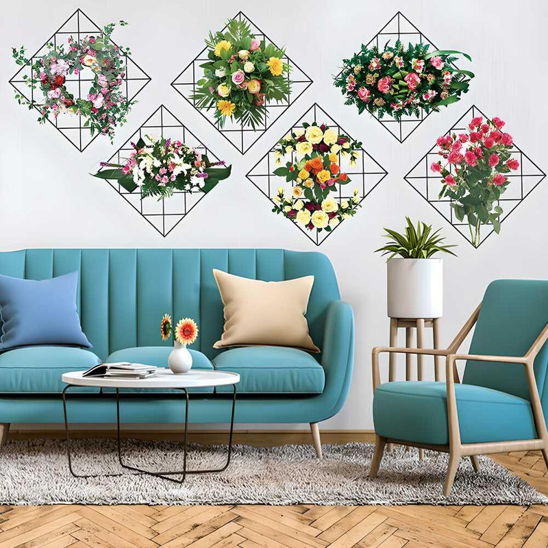 Home Wall Art Grid Flower Pattern Sticker Office Decals The Flowers -  Store_name 