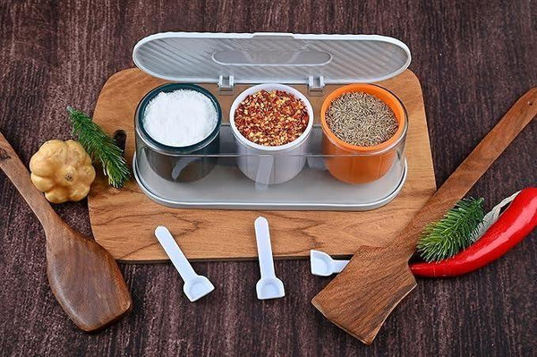 Home Kitchen 3 Grid Seasoning Spice Box Kit with Spoon -  Store_name 