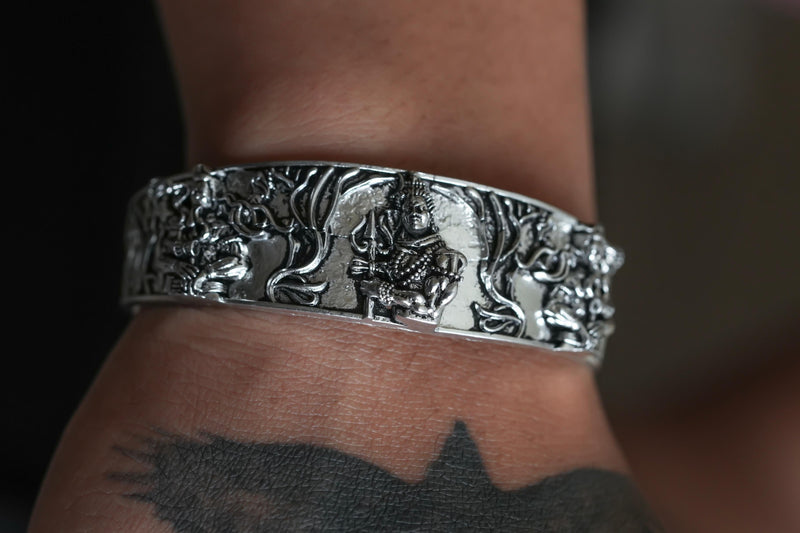 Men's Oxidised Silver Mahakal Bracelet -  Store_name 