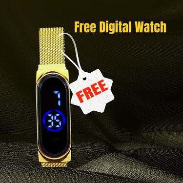 Golden Chain With Golden Bracelet And Diamond Ring + Free Digital Watch Combo -  Store_name 