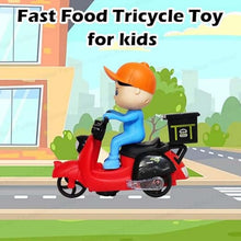 Bump and Go Tricycle Toys for Kids, Food Delivery Motor Cycle Toys for Kids, Toy Vehicles for Kids with Light and Sound for 3+ Year Old Kids (Multicoloured)