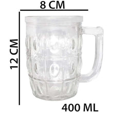 Beer Mug 2 Pcs Set Crystal Clear Glass with Handle 400ML Transparent Thick Cup Hot Cold Food Grade Heavy Base for Beverages Cold Drinks, Juices, Milkshakes, Cocktails, Rum