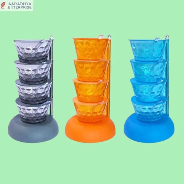 600ML Tower Pickle Stand 4 Layer Container Transparent with Lids Spoon 360 Degree Rotating Virgin Plastic Space Saving Kitchen Storage Mango Aachar Sauces Chutney Spices (03 Sets) -  Store_name 