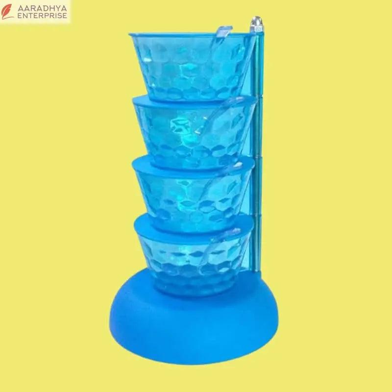 600ML Tower Pickle Stand 4 Layer Container Transparent with Lids Spoon 360 Degree Rotating Virgin Plastic Space Saving Kitchen Storage Mango Aachar Sauces Chutney Spices (MultiColor) -  Store_name 