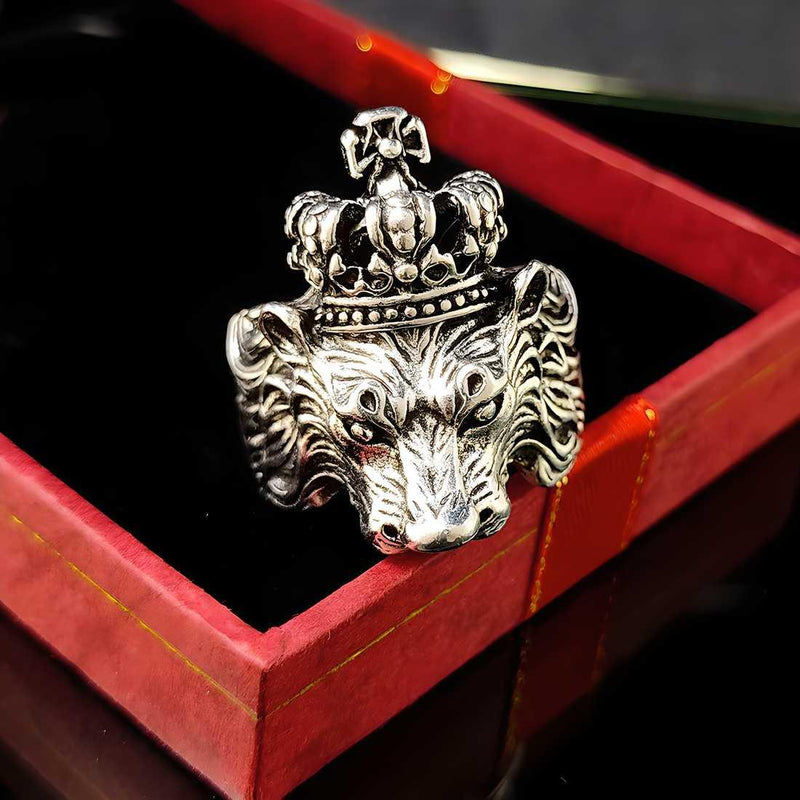 Oxidised Silver Plated Lion Face KGF Ring -  Store_name 