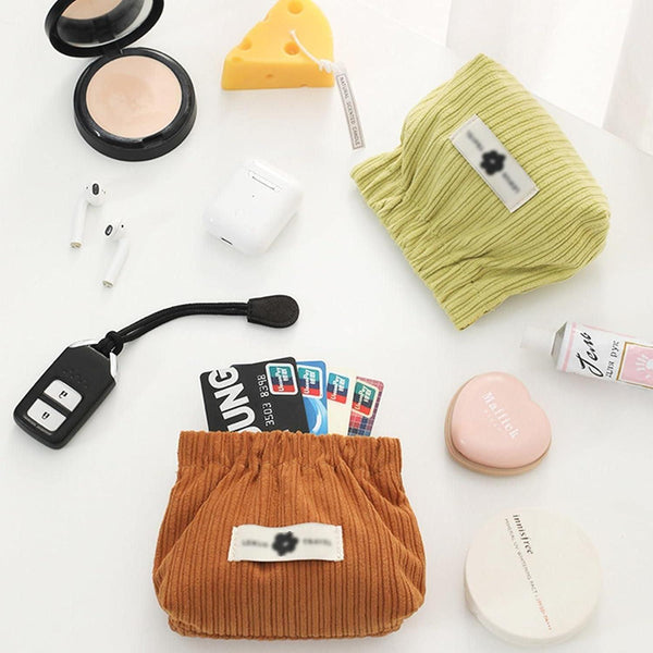 Small Makeup Bag Tiny Pouch Wallet Casual Corduroy Elastic Hair Tie Organizer -  Store_name 