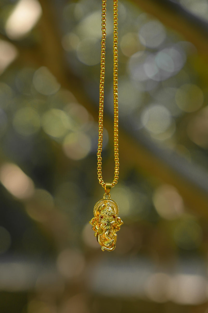 Ganesha Pendant With Snake Chain (Gold) -  Store_name 