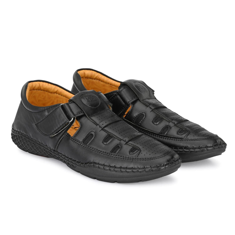 Men's Syntehtic Leather Black Sandals -  Store_name 